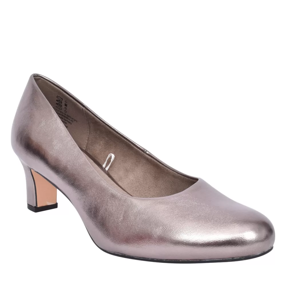 Ladies JANA Ladies 8-22472 Medium Heel Court Shoe In Pewter