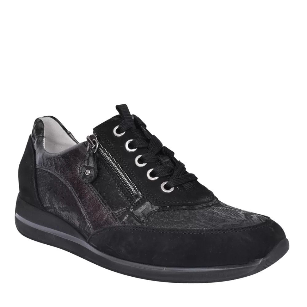 Ladies WALDLAUFER Ladies 980008 Himona Laced Trainer In Black