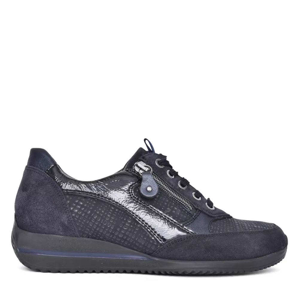 Ladies WALDLAUFER Ladies 980008 Himona Laced Trainer In Navy