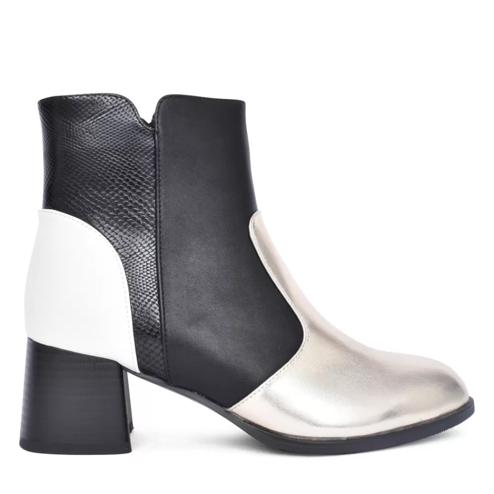 Ladies DANCING MATILDA Ladies Acrobat 009 Block Heel Ankle Boot In Black Multi