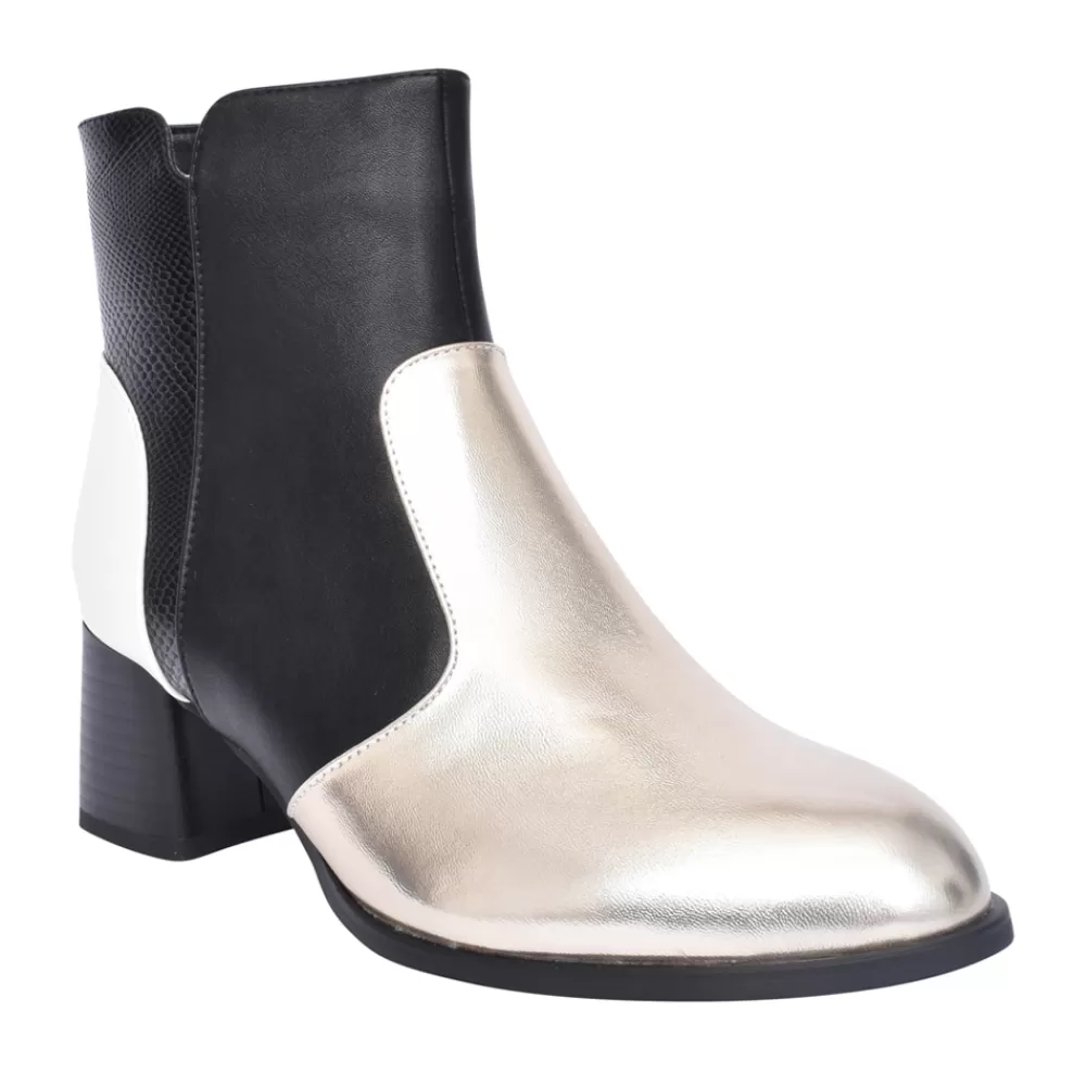 Ladies DANCING MATILDA Ladies Acrobat 009 Block Heel Ankle Boot In Black Multi