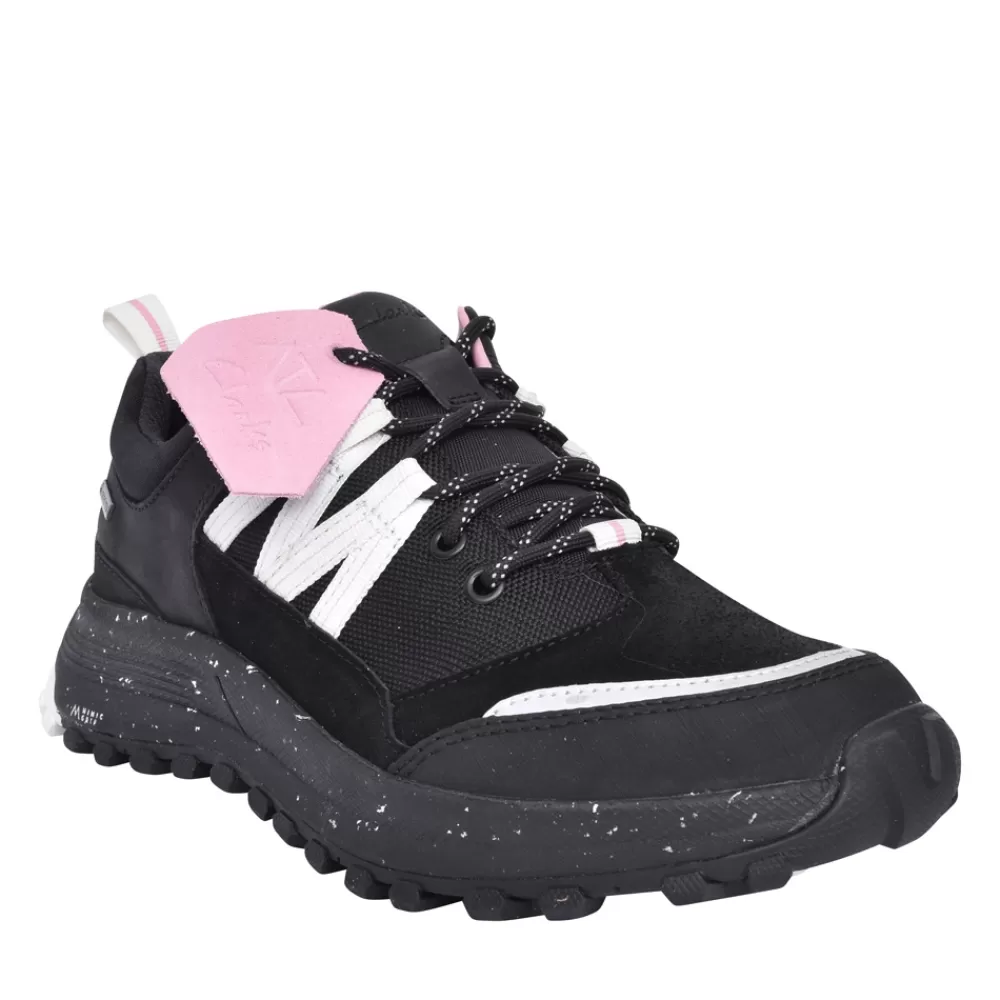Ladies CLARKS Ladies Atl Trek Path Gtx Combi D-Fit Trainer In Black