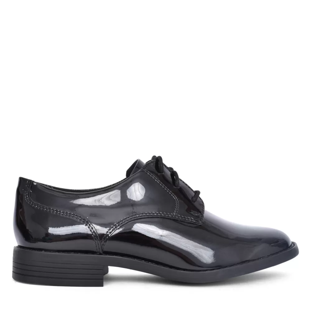 Ladies CLARKS Ladies Camzin Iris Black Patent E-Fit Laced Shoe In Blk Patent