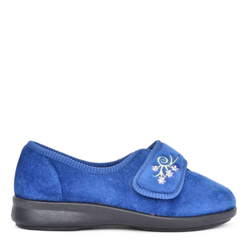 Ladies EASY B Ladies Caroline 2 Floral Velcro Slipper In Navy