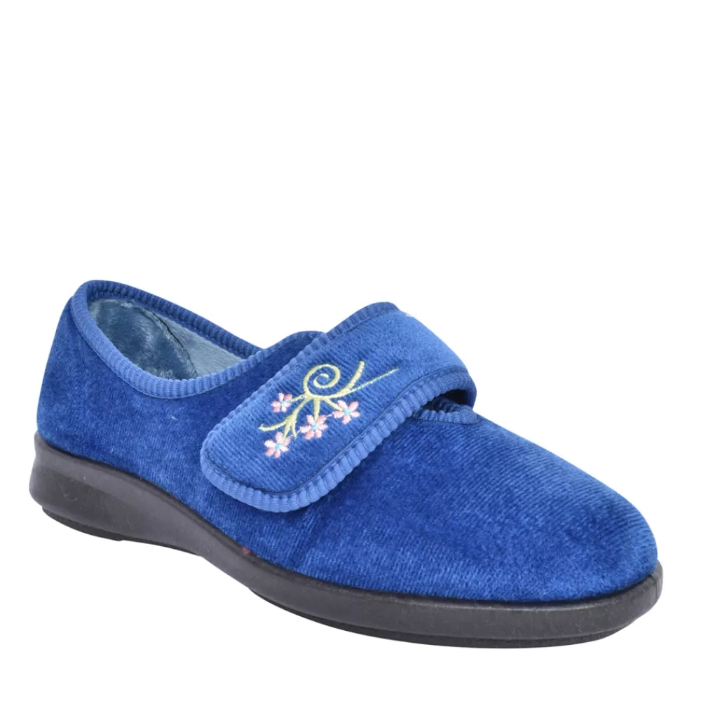 Ladies EASY B Ladies Caroline 2 Floral Velcro Slipper In Navy