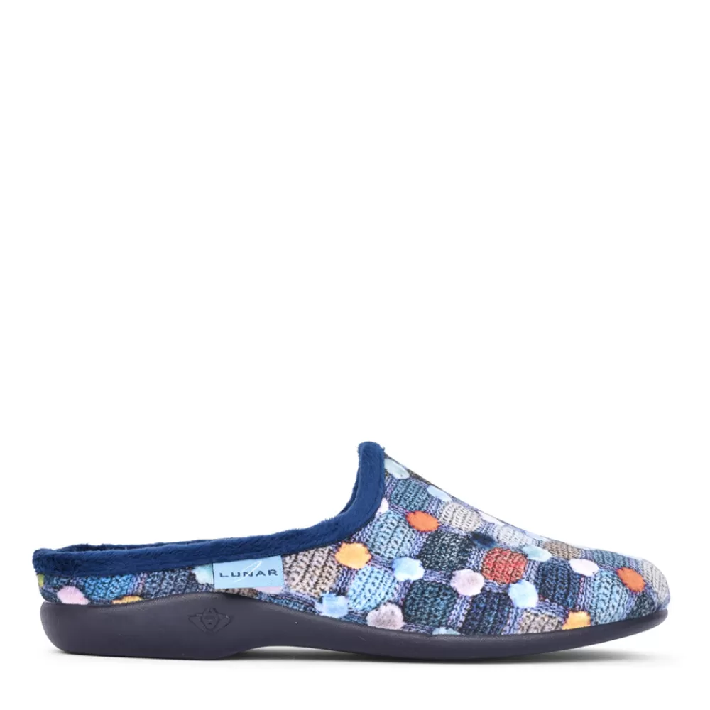 Ladies LUNAR Ladies Crackle Kla096 Mule Slipper In Blue