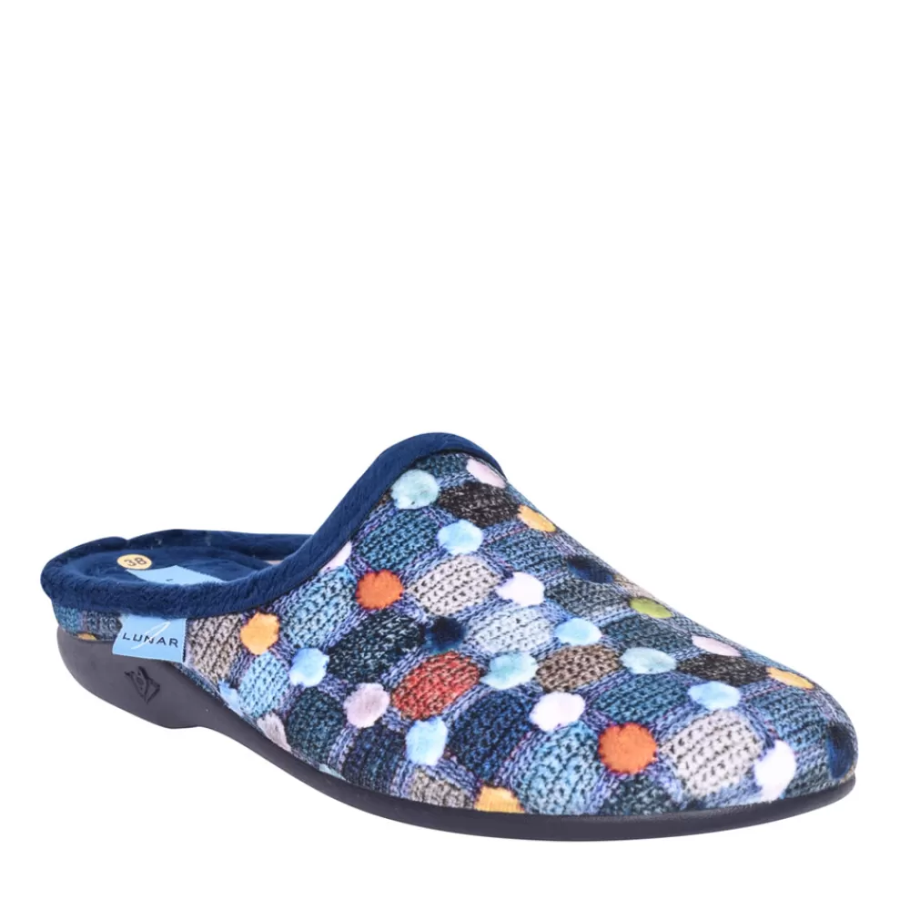 Ladies LUNAR Ladies Crackle Kla096 Mule Slipper In Blue