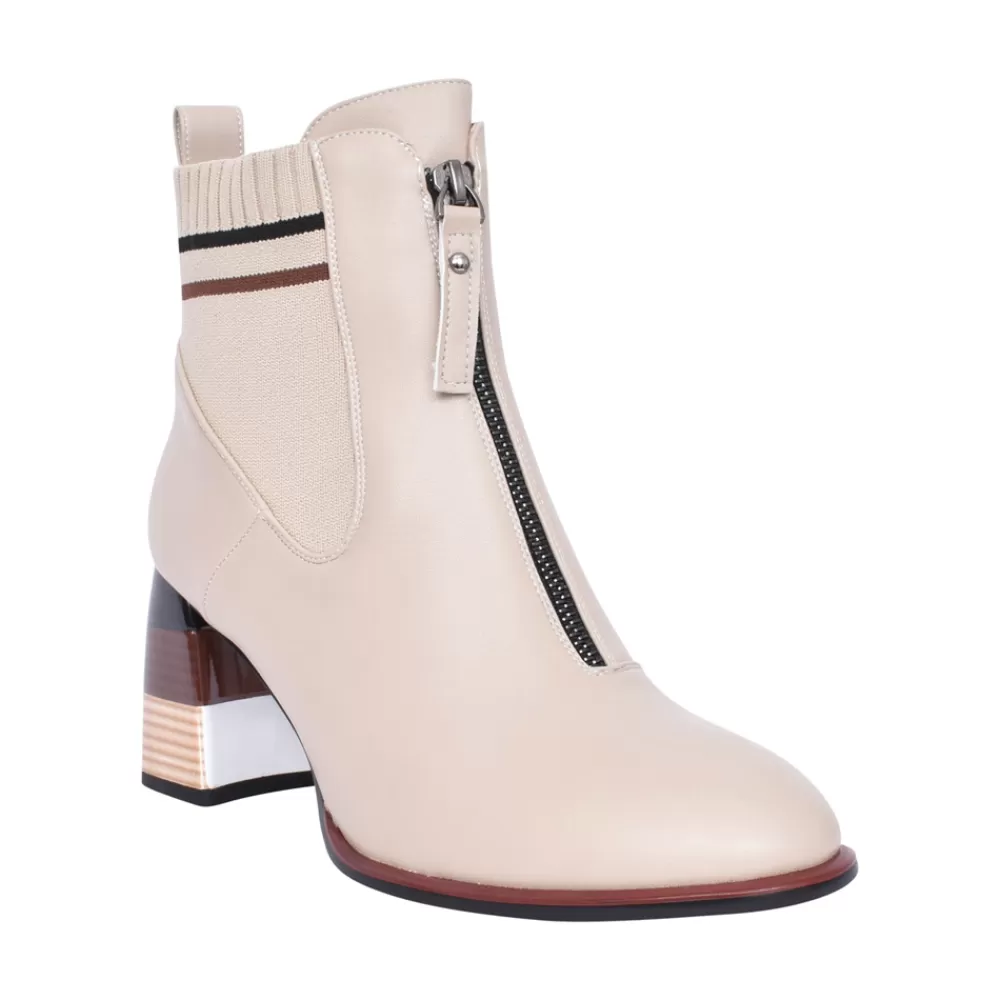 Ladies REDZ Ladies D3738 Medium Heel Ankle Boot In Beige