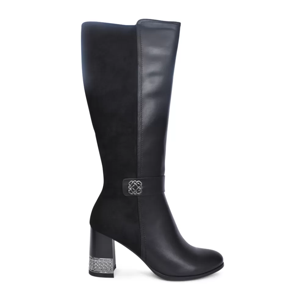 Ladies REDZ Ladies D3833 High Heel Long Leg Boot In Black