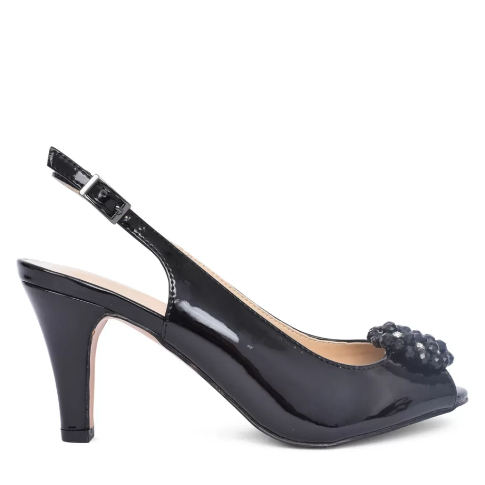 Ladies LOTUS Ladies Elodie Uls042 Peep Toe Court Shoe In Black Patent