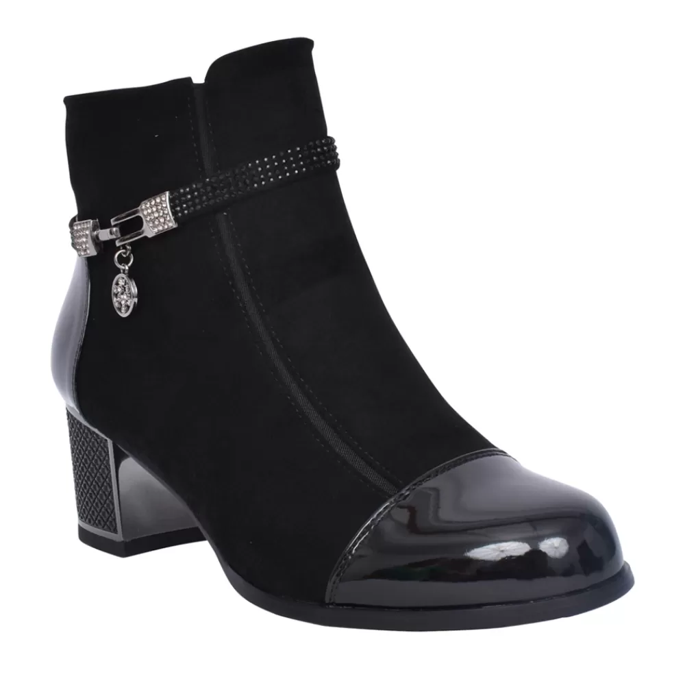 Ladies REDZ Ladies F3922 Block Heel Ankle Boot In Black