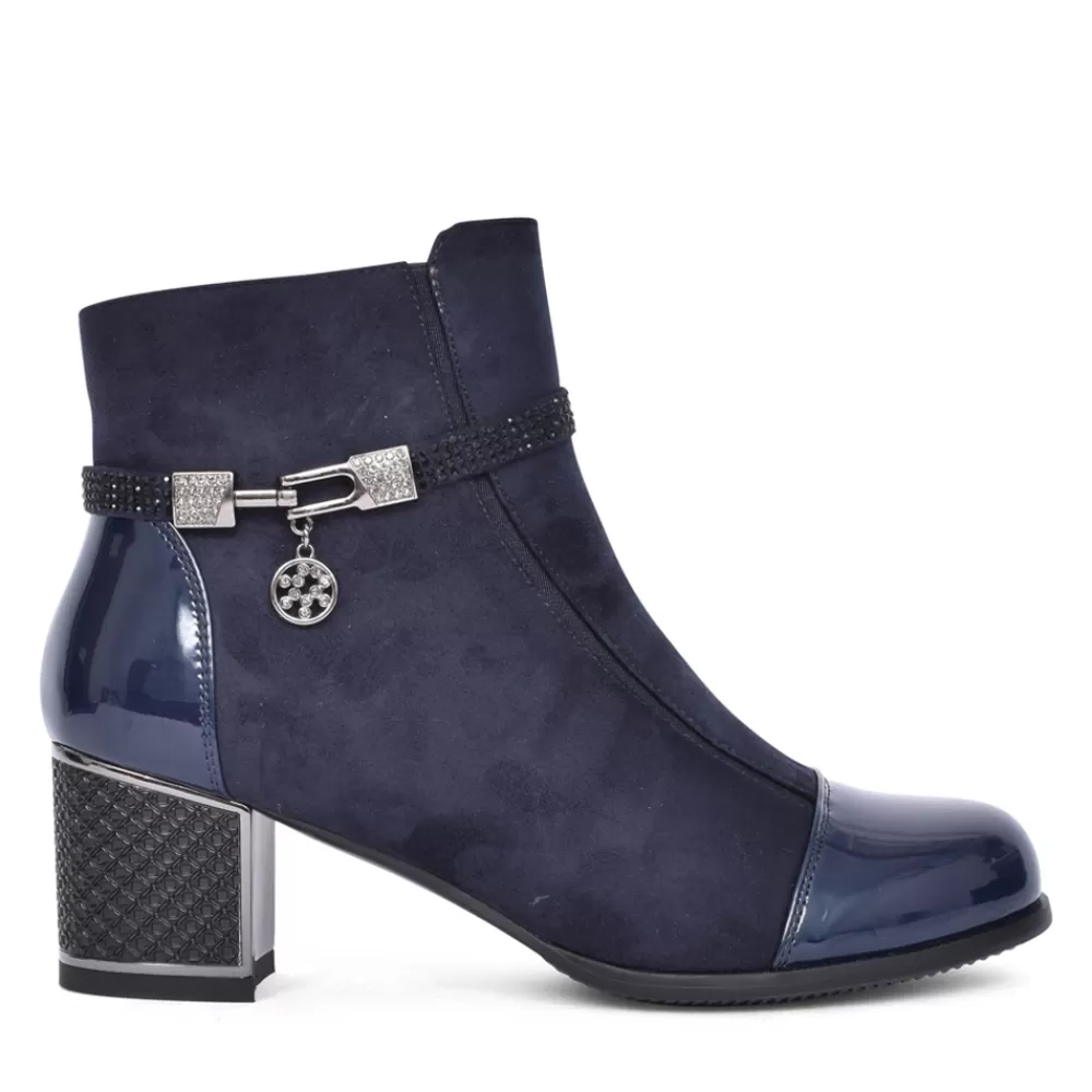 Ladies REDZ Ladies F3922 Block Heel Ankle Boot In Navy