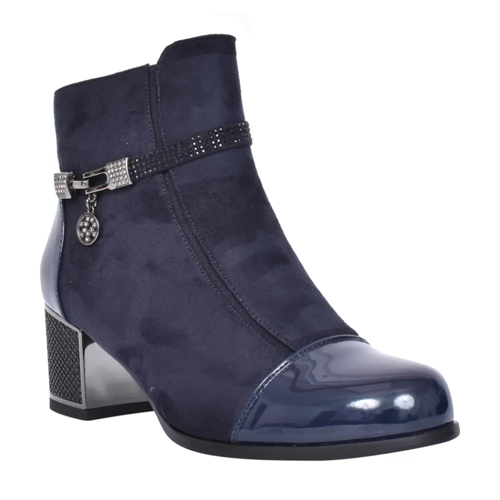 Ladies REDZ Ladies F3922 Block Heel Ankle Boot In Navy