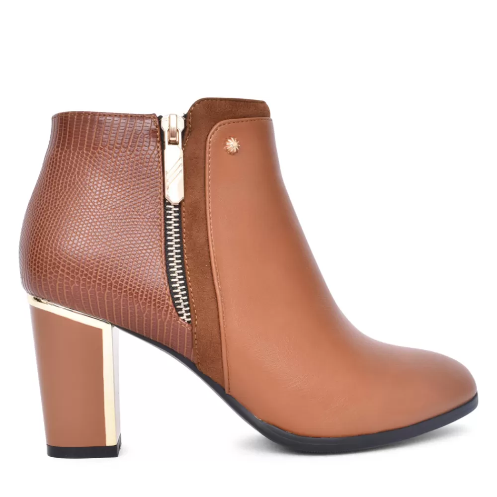 Ladies REDZ Ladies F49 Block Heel Ankle Boot In Tan