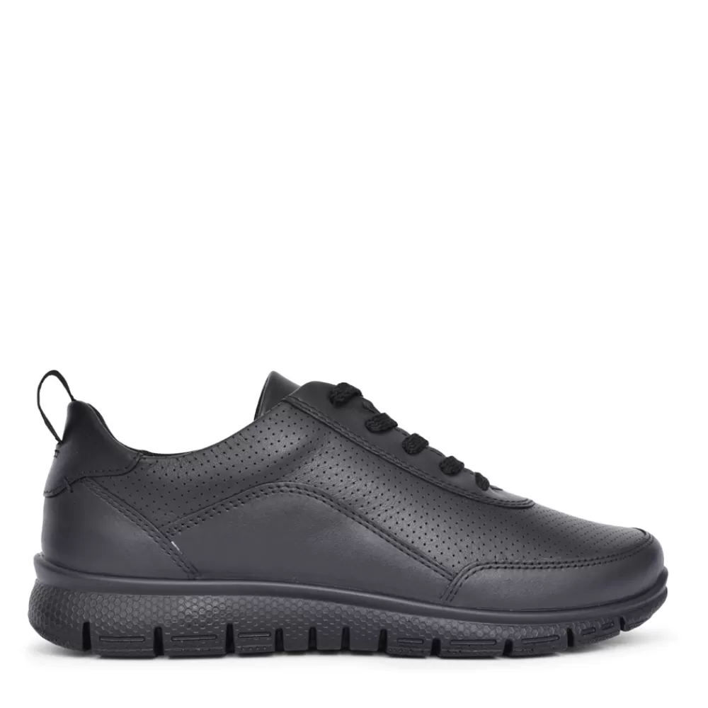 Ladies HOTTER Ladies Gravity Ii Std Fit Leather Laced Trainer In Black
