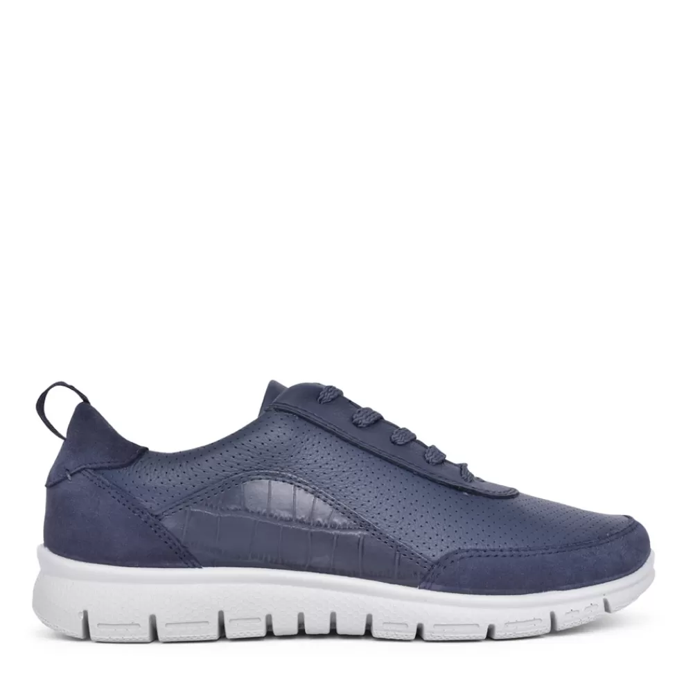 Ladies HOTTER Ladies Gravity Ii Std Fit Leather Laced Trainer In Navy