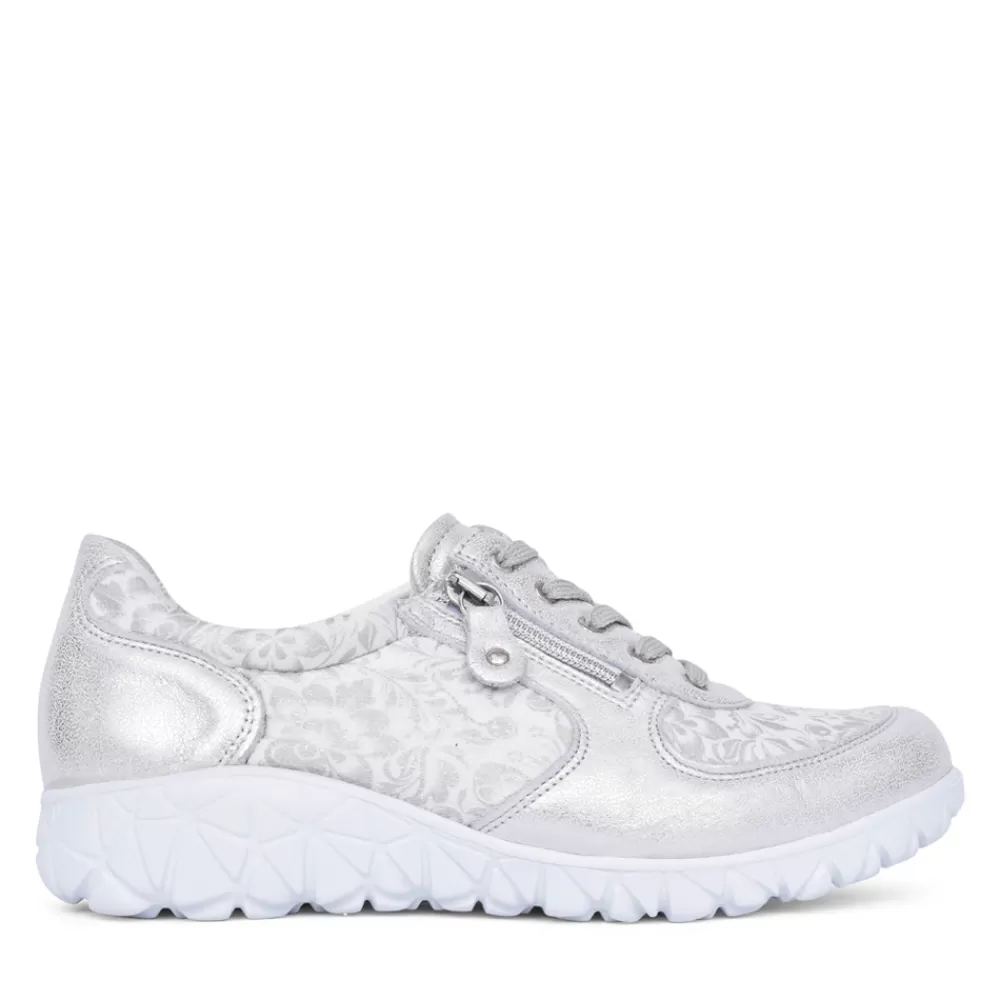 Ladies WALDLAUFER Ladies H89001 Silver Havy Soft Laced Trainer In Silver