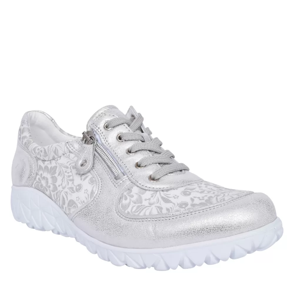 Ladies WALDLAUFER Ladies H89001 Silver Havy Soft Laced Trainer In Silver