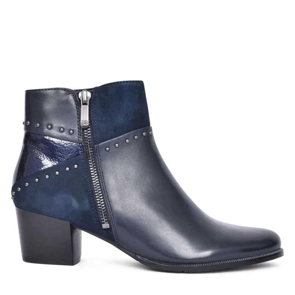 Ladies REGARDE LE CIEL Ladies Isabel-119 Block Heel Ankle Boot In Navy