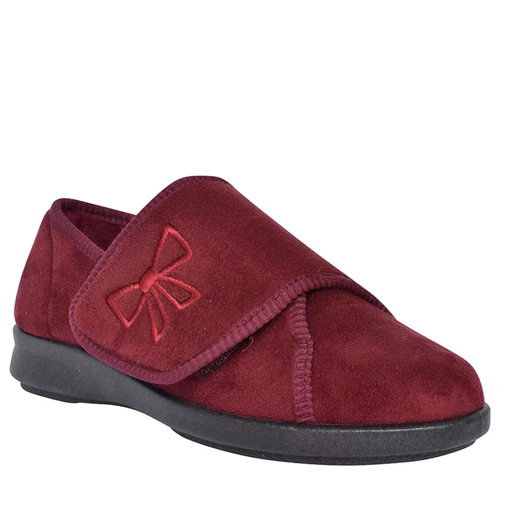 Ladies EASY B Ladies Keeston Double Velcro Slipper In Burgandy