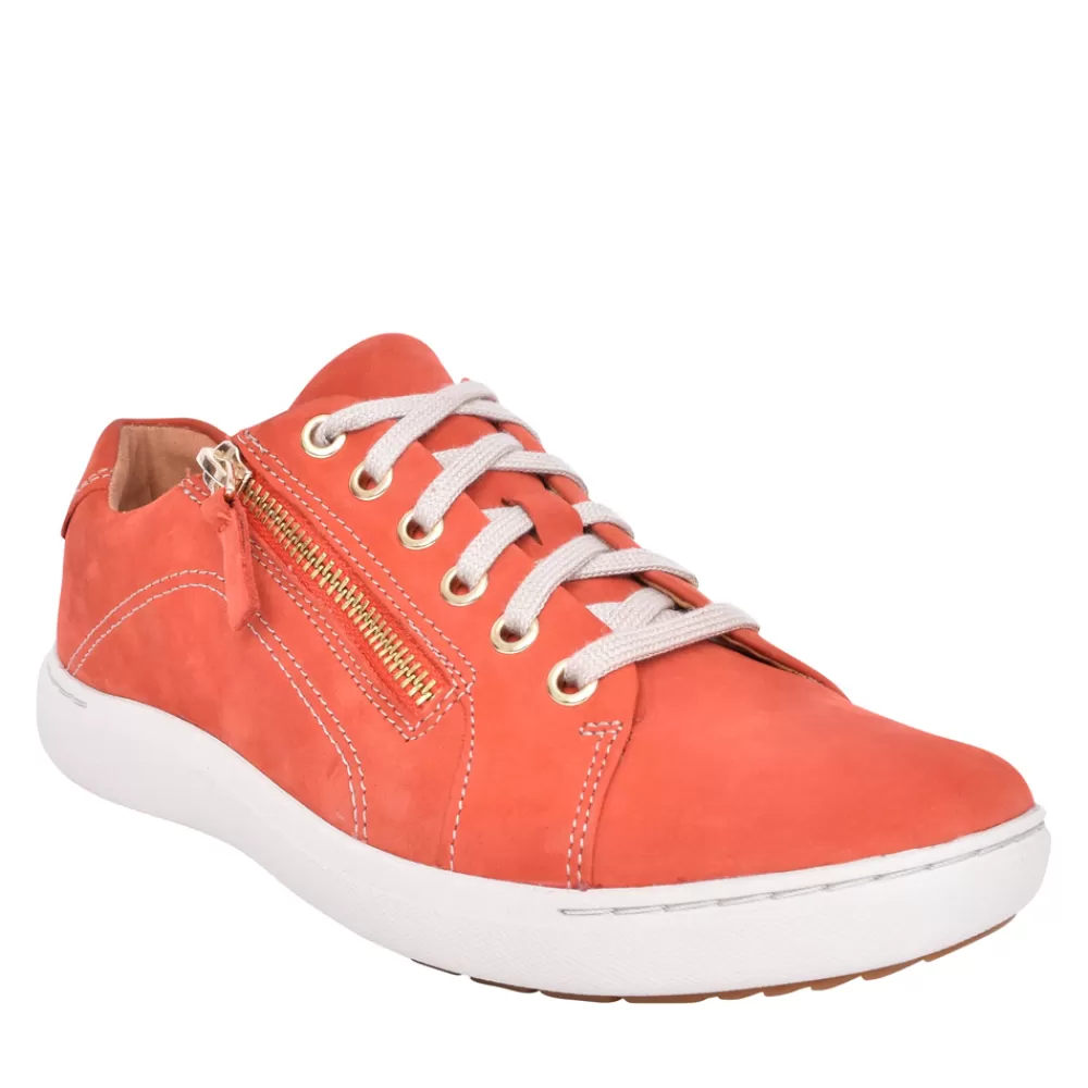 Ladies CLARKS Ladies Nalle Lace Nubuck D-Fit Laced Trainer In Orange