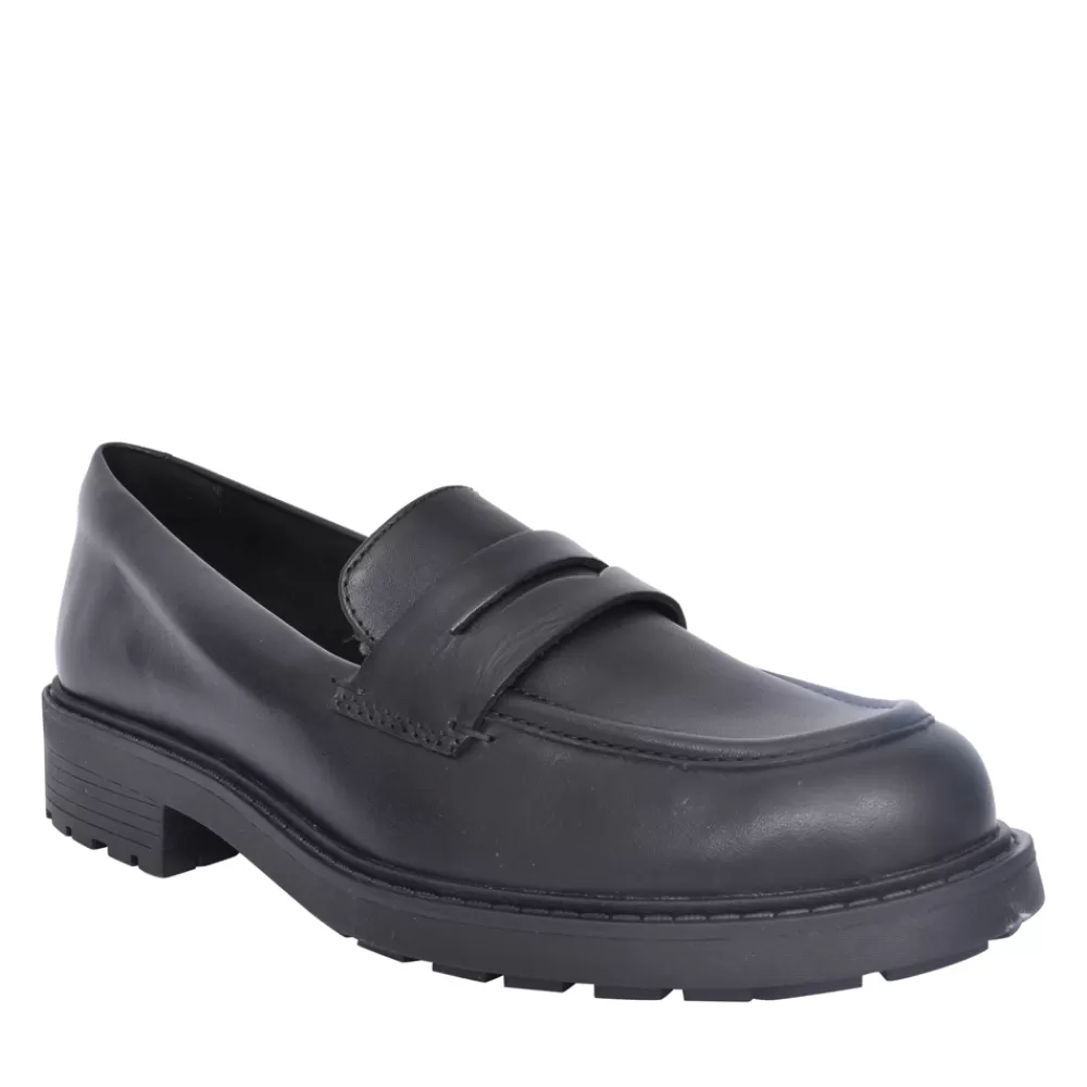 Ladies CLARKS Ladies Orinoco2 Penny Black Leather D-Fit Loafer In Black