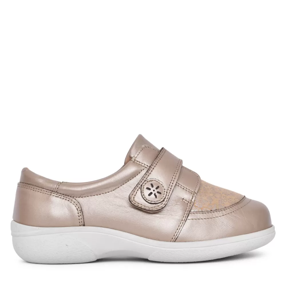 Ladies EASY B Ladies Owl 6V Extra Wide Fit Velcro Shoe In Gold