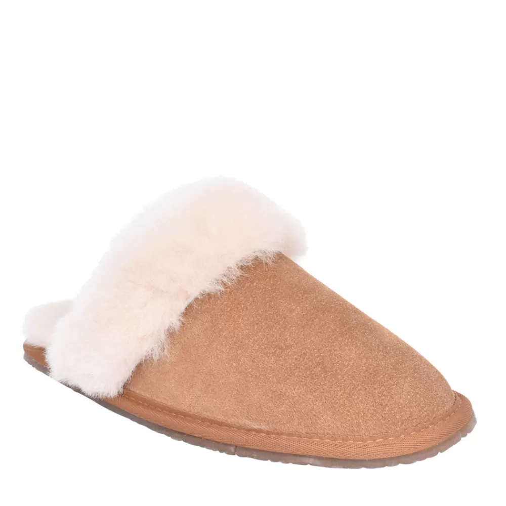 Ladies CLARKS Ladies Suede D Fit Mule Slipper In Tan