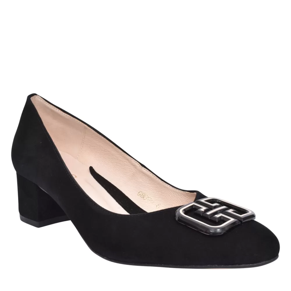 Ladies EMIS Ladies Z8090 Low Heel Suede Court Shoe In Black