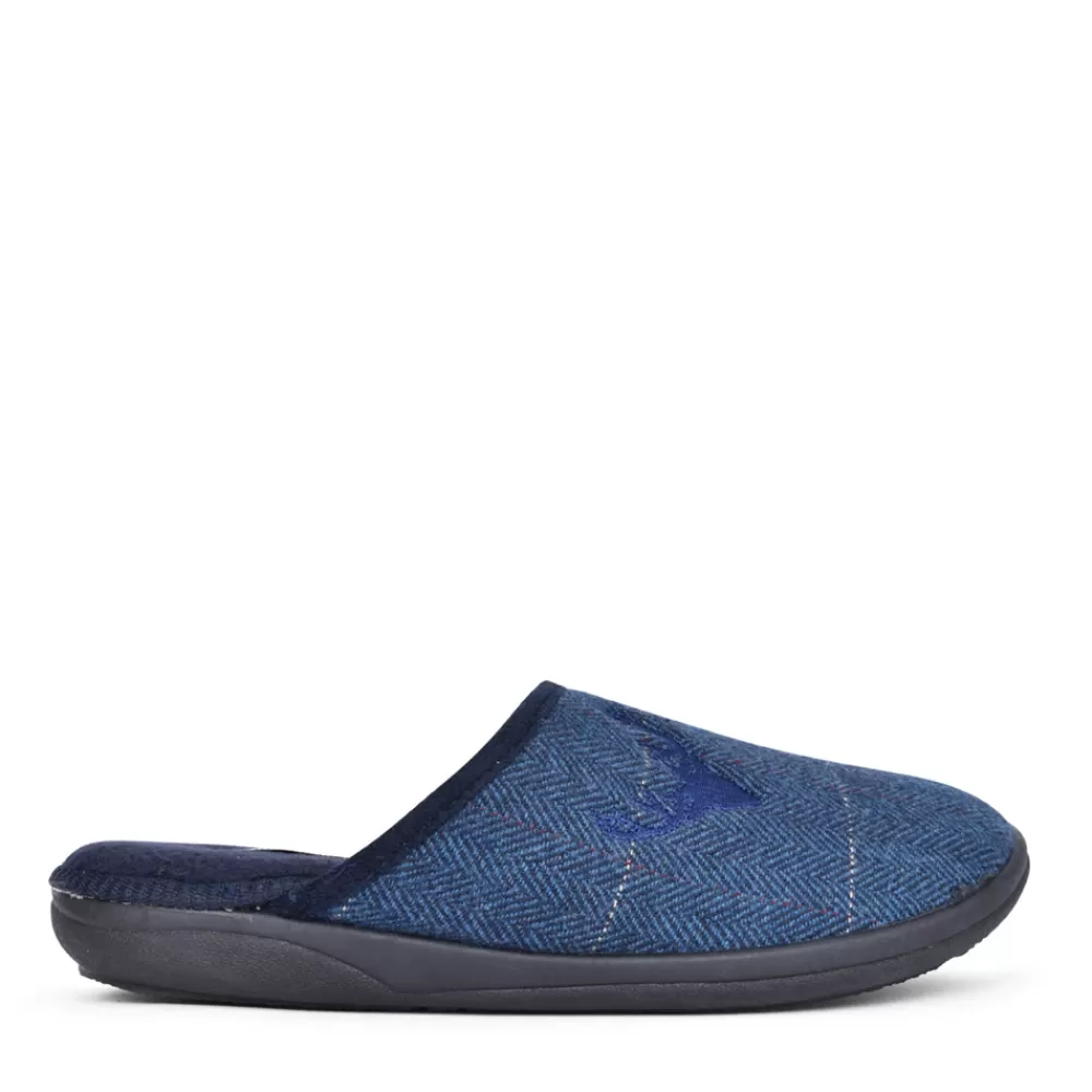 Mens PADDERS Mens 490 Stag Wide Fit Mule Slipper In Navy