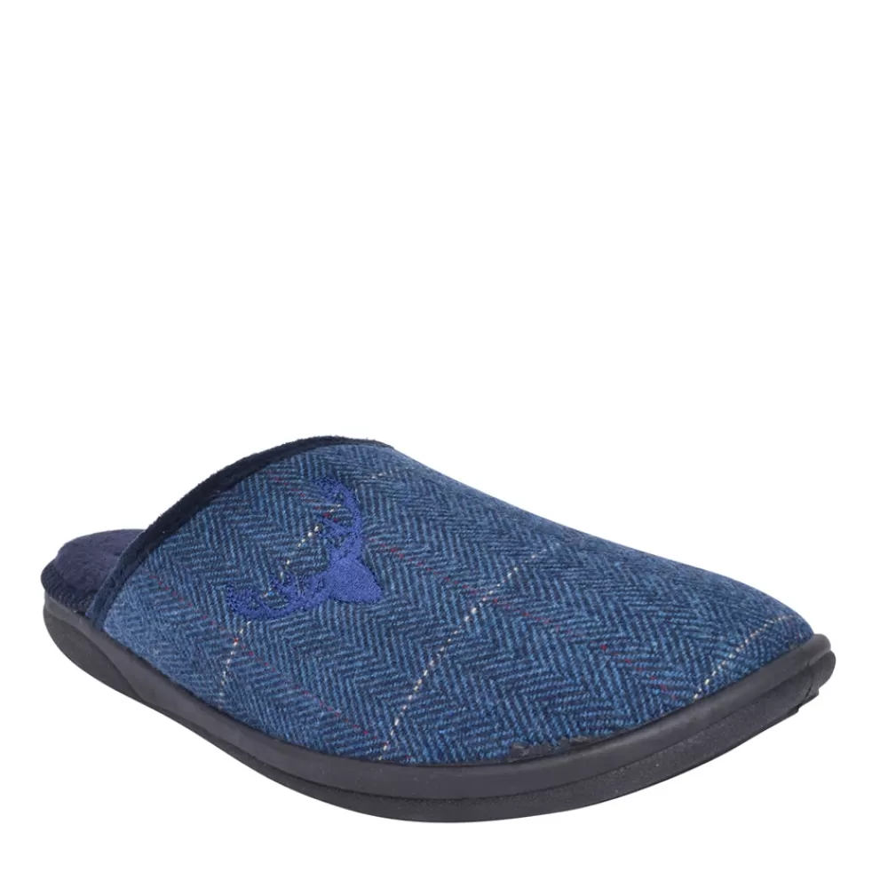 Mens PADDERS Mens 490 Stag Wide Fit Mule Slipper In Navy