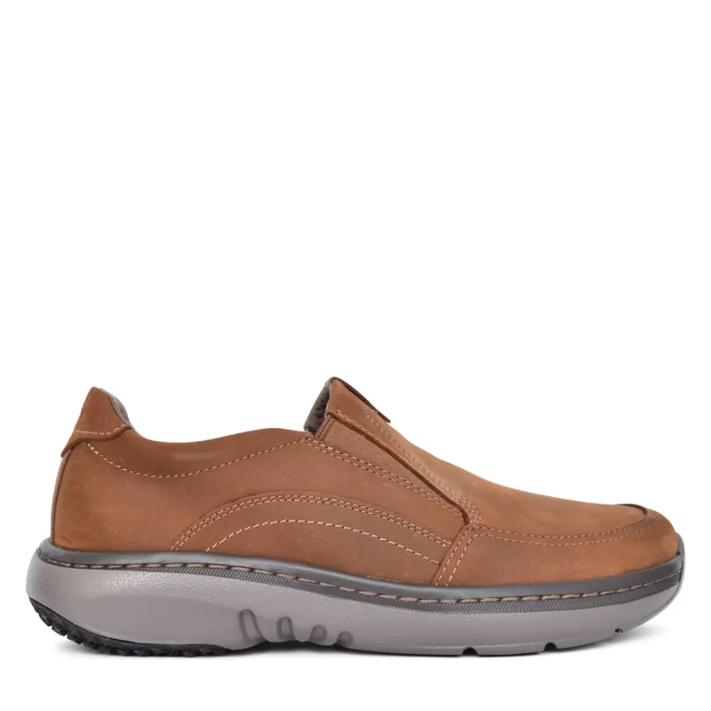 Mens CLARKS Mens Pro Step Beeswax Leather G-Fit Slip-On Shoe In Brown