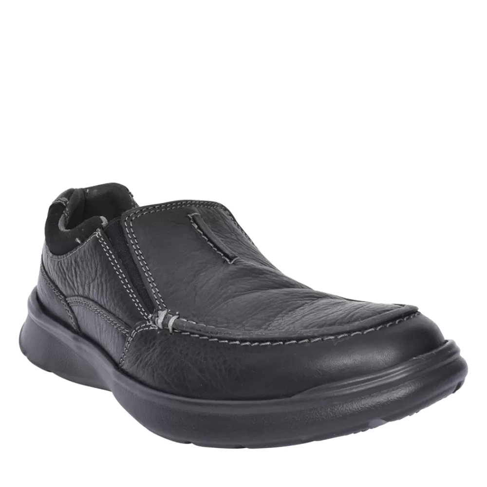 Mens CLARKS Mens Cotrell Free Oily Leather H-Fit Slip On Shoe In Black