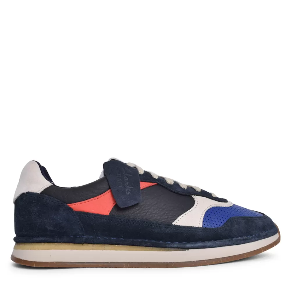 Mens CLARKS Mens Craftrun Tor Suede G-Fit Trainer In Navy