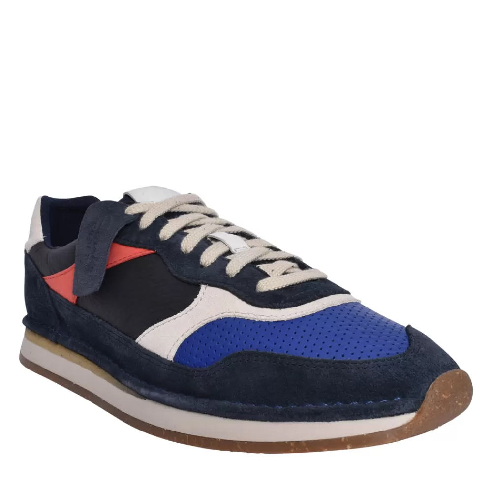 Mens CLARKS Mens Craftrun Tor Suede G-Fit Trainer In Navy