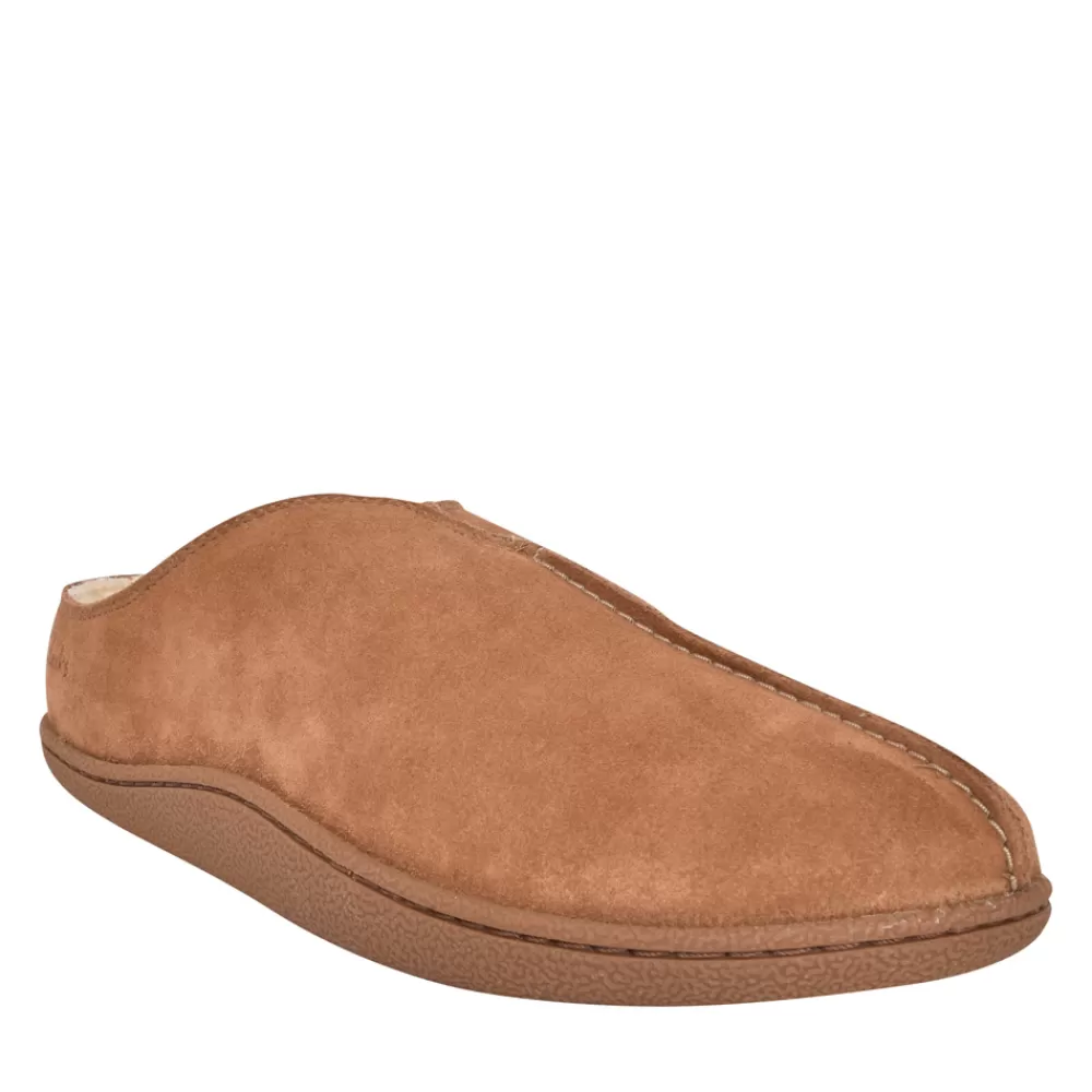 Mens CLARKS Mens Home Mule Suede G-Fit In Tan