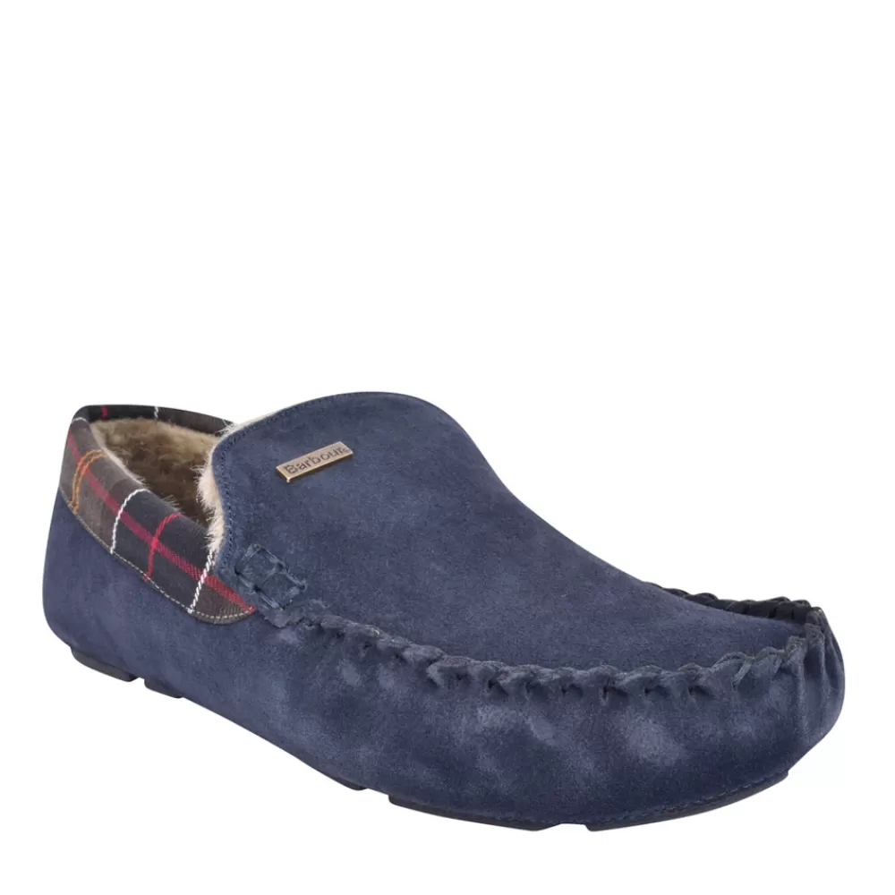 Mens BARBOUR Mens Monty Suede Moccasin Slipper In Navy