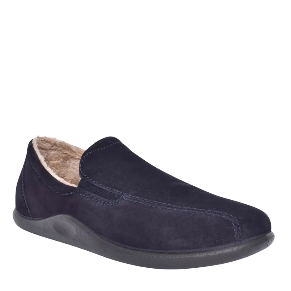 Mens HOTTER Mens Relax Std Fit Velcro Slipper In Navy