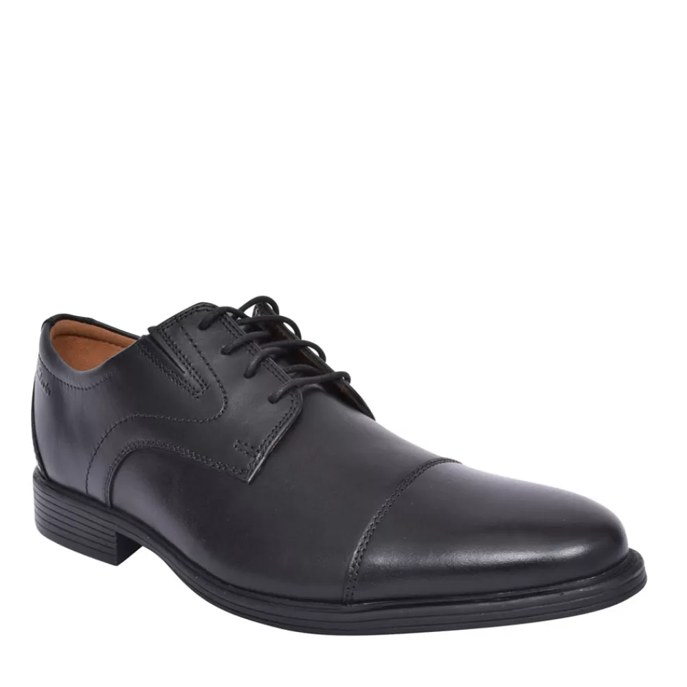 Mens CLARKS Mens Whiddon Cap Leather G-Fit Lace Up Shoe In Blk Leather