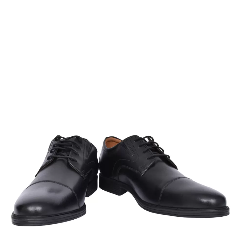 Mens CLARKS Mens Whiddon Cap Leather G-Fit Lace Up Shoe In Blk Leather