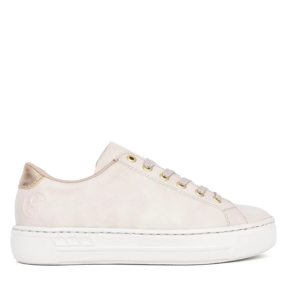 Ladies RIEKER L9800 Laced Trainer In Beige