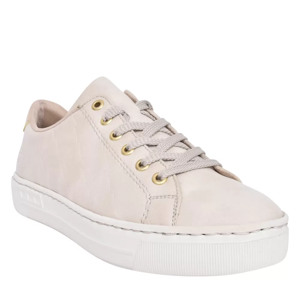 Ladies RIEKER L9800 Laced Trainer In Beige