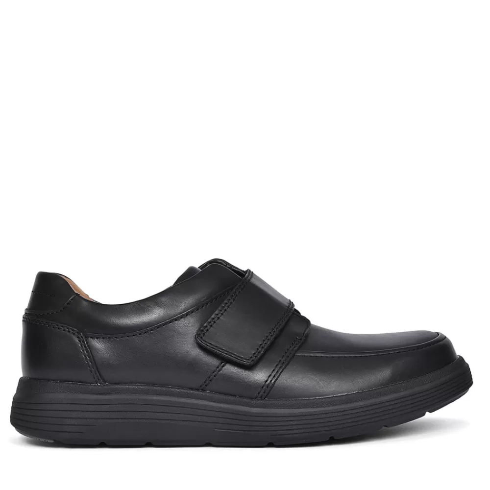 Mens CLARKS Un Abode Strap Black Leather H Fit Shoe For Menin Blk Leather